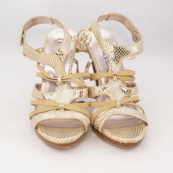 Nicole Miller Metallic Gold Sandal Heels, 7 - Picture 3 of 12
